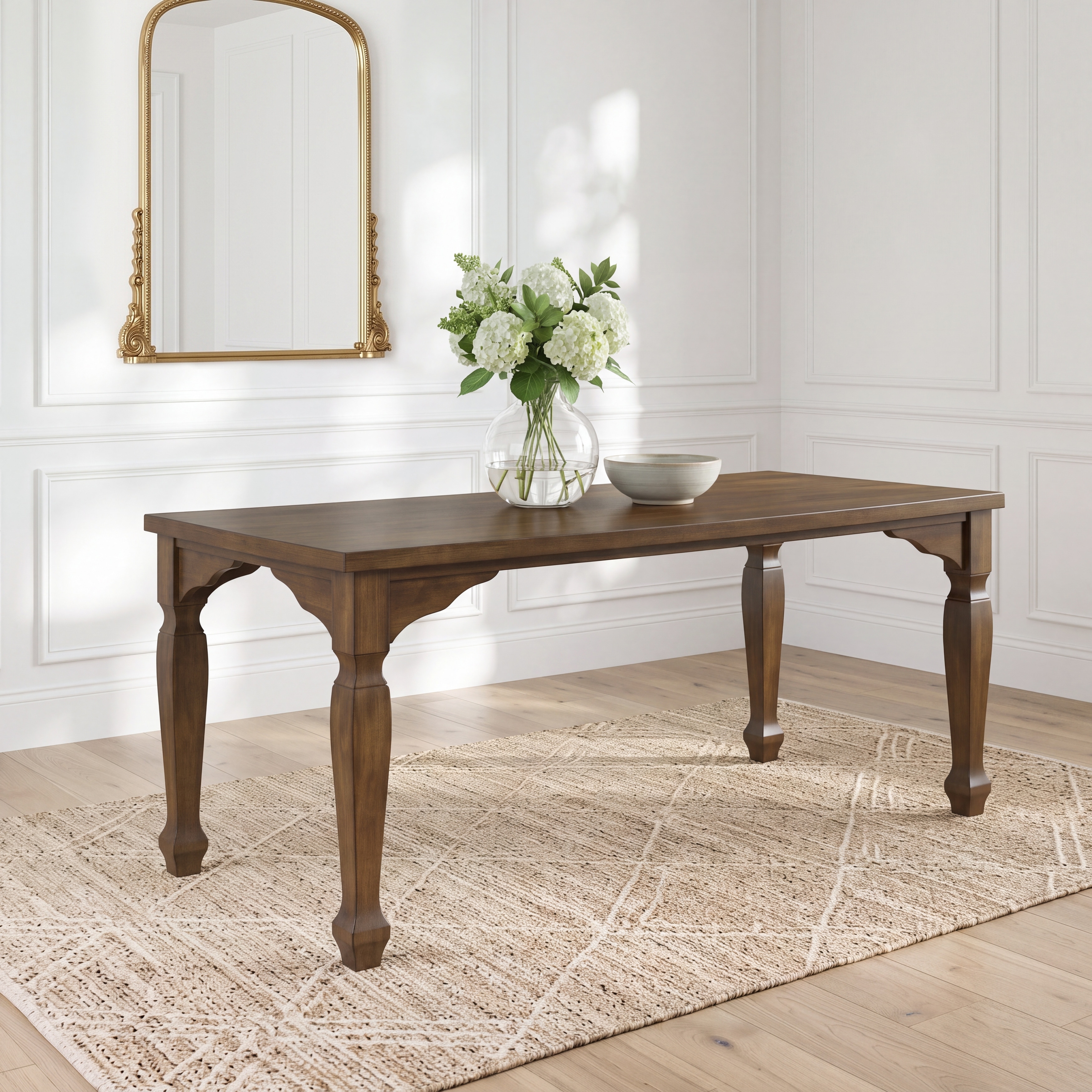 Roundhill Furniture Rowan 72-inch Farmhouse Wood Dining Table, Walnut