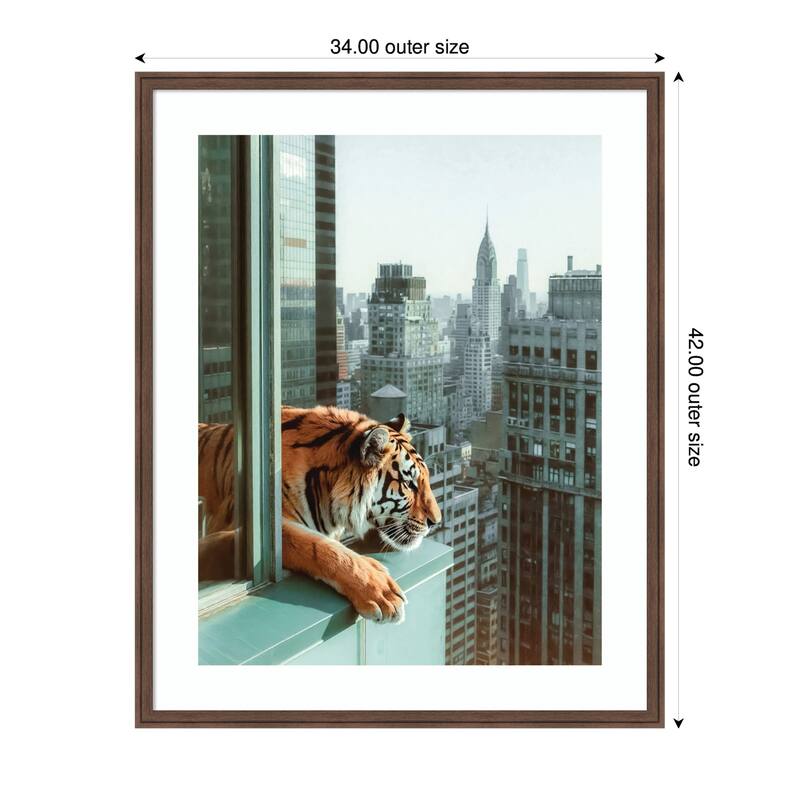 Kate and Laurel Framed Art Urban Tiger Overlooking Manhattan by Michael Schauer