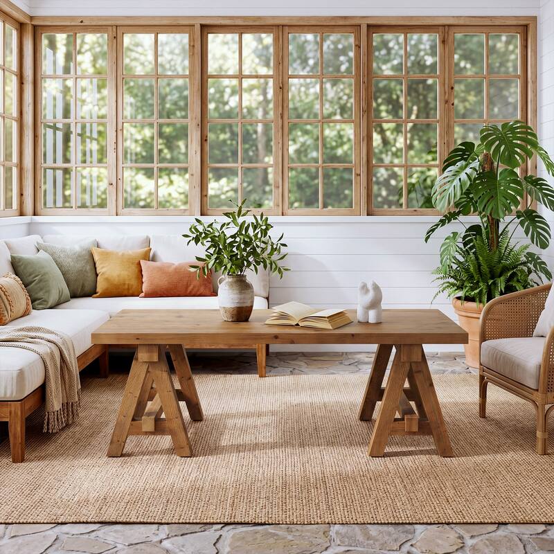 Solid Wood Coffee Table, 47" Rustic Farmhouse Center Table