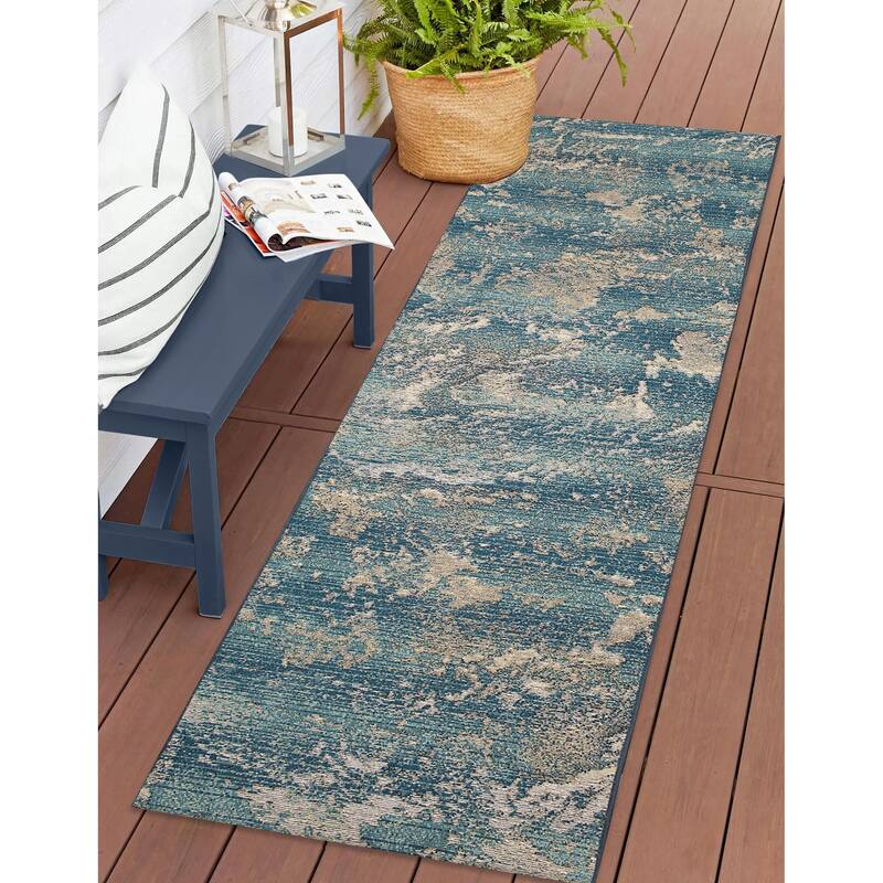Liora Manne Marina Stormy Sea Abstract Indoor/ Outdoor Area Rug - 1'11" x 7'6" - Sea