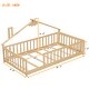 preview thumbnail 9 of 7, Twin House-Shaped Bedside Floor Bed w/Guardrails and Slats - Natural