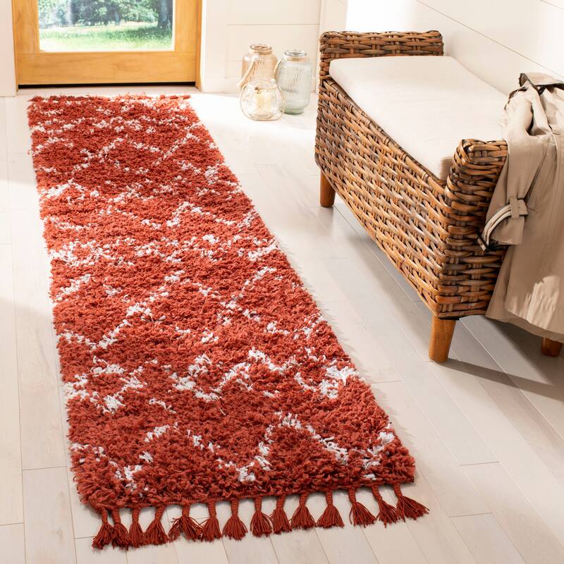 SAFAVIEH Pro Lux Shag Darcia Moroccan Tassel 2.4-inch Thick - 2' x 8' - Rust/Creme - Runner