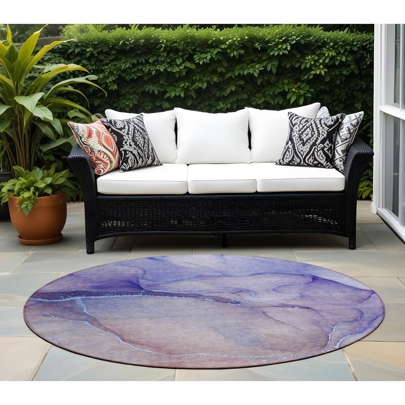 Fax Unique Abstract Weather Resistant Versatile Elegance Outdoor Rug - 8' Round - Multi