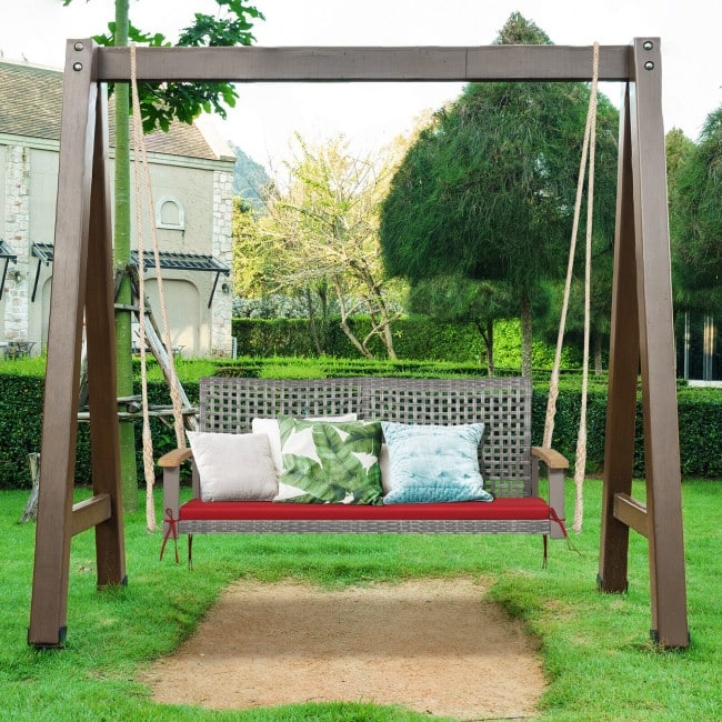 2-Person Patio Wicker Hanging Swing Chair - 55" x 27" x 21.5" (L x W x H)