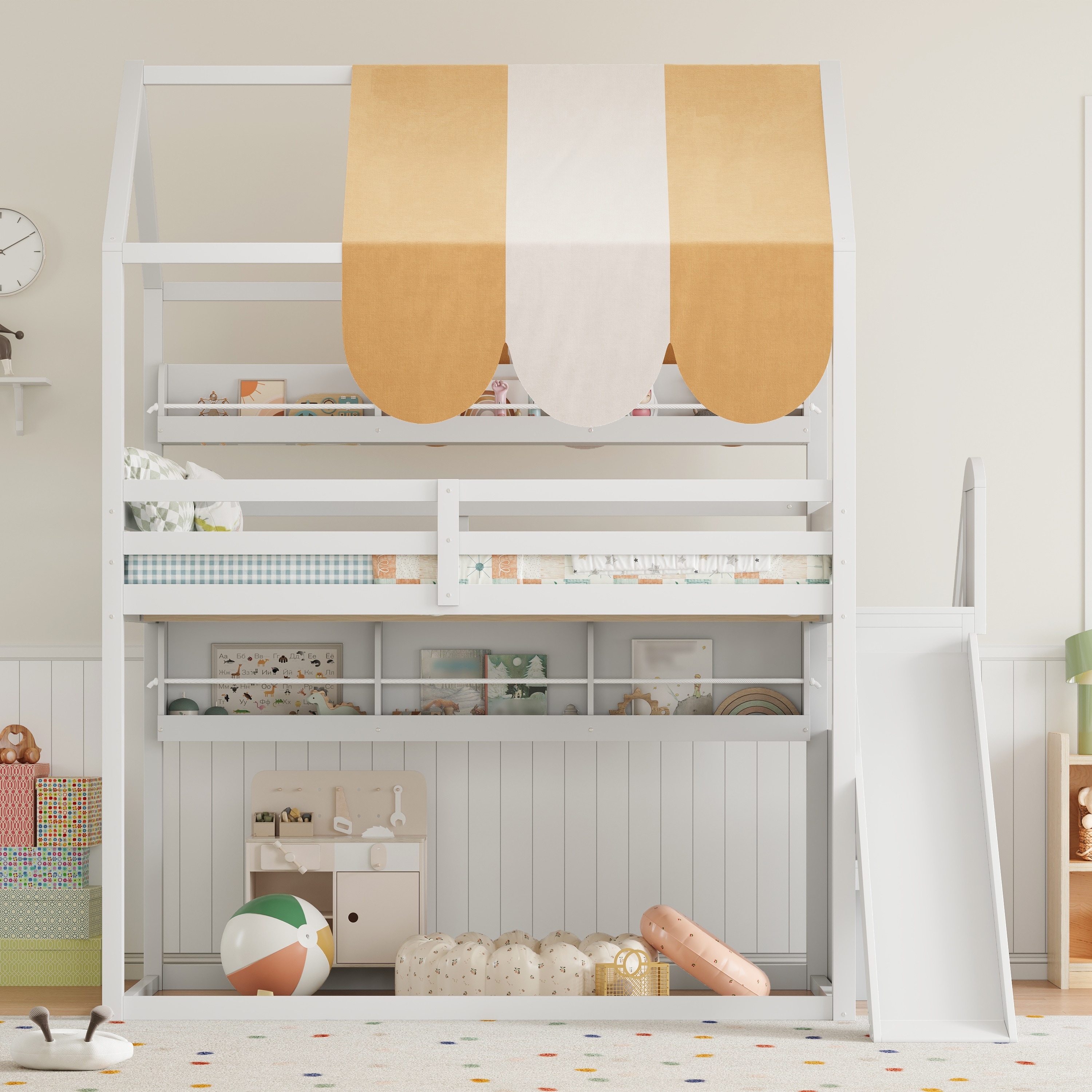 Full Size House Bed With Canopy Slide Built In Bookshelves