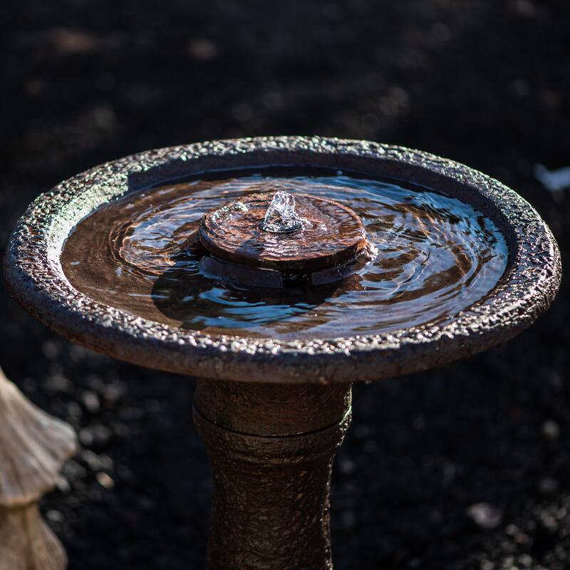 XBrand 23.43"H Tiered Freestanding Classic Bird Bath Outdoor Water Fountain w/ Auto Shut-Off Pump, Dark Brown