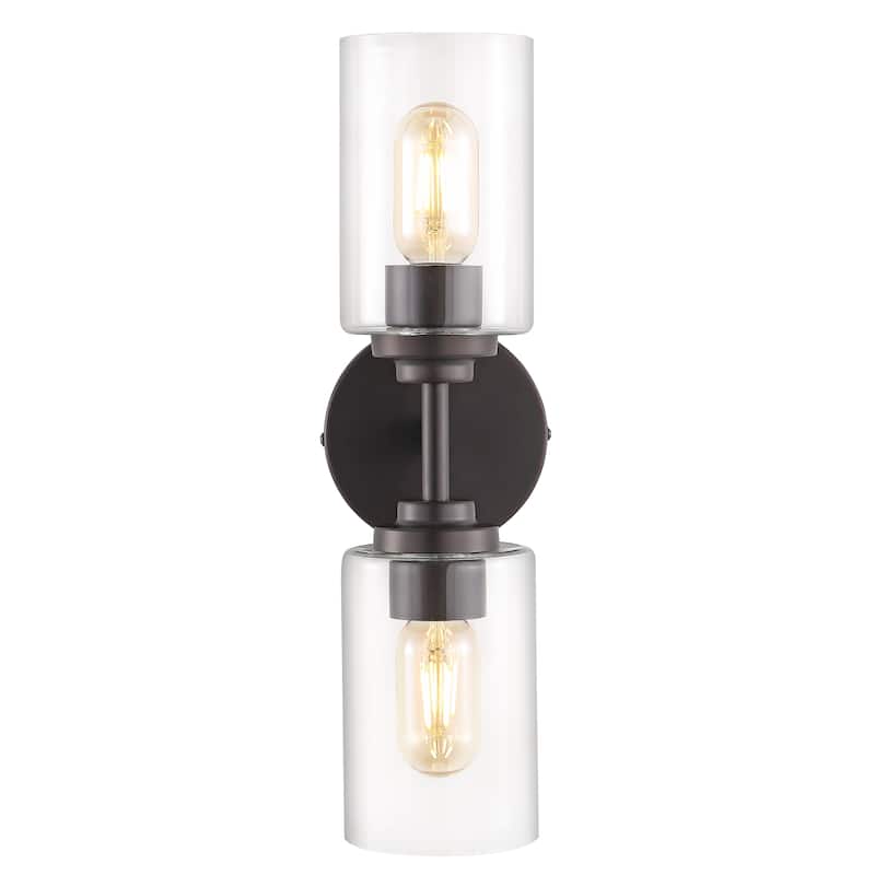 Giles 16" 2-Light Farmhouse Industrial Iron Cylinder LED Sconce, Oil Rubbed Bronze/Clear by JONATHAN Y - One