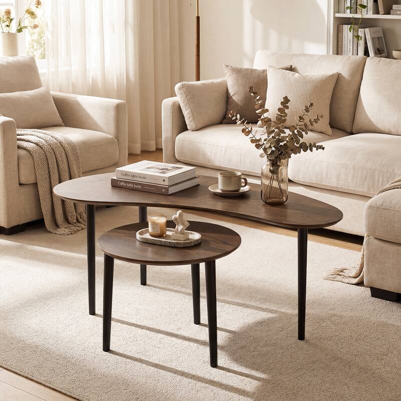 Gymax Nest Coffee Tables Set of 2 Modern Accent Tables w/ Solid Wood