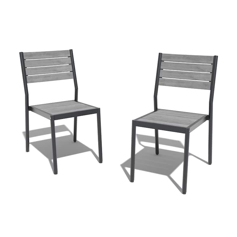 VredHom Outdoor Stackable Aluminum Patio Dining Chairs - Grey-2PC