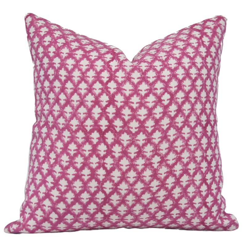 Fabdivine Floral Pillow Cover Heavy Linen Block Print for Living Room Chair Patio Office or Bedroom Decor, Manikarnika - Pink City- Pink - 24" x 24"
