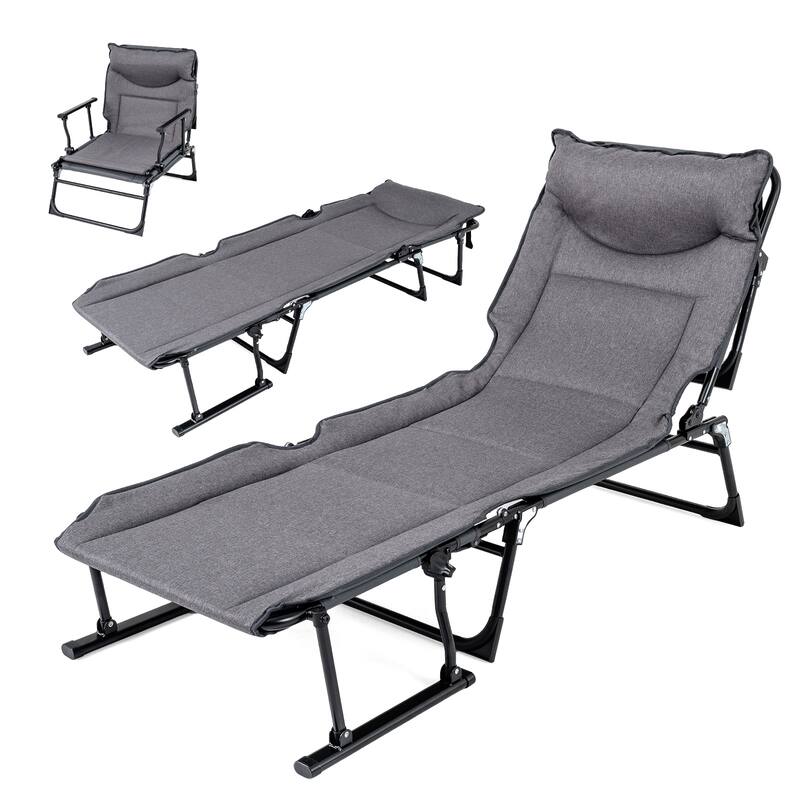 Gymax 3-in-1 Folding Camping Cot w/Mattress & 6 Backrest Positions - Grey, Black