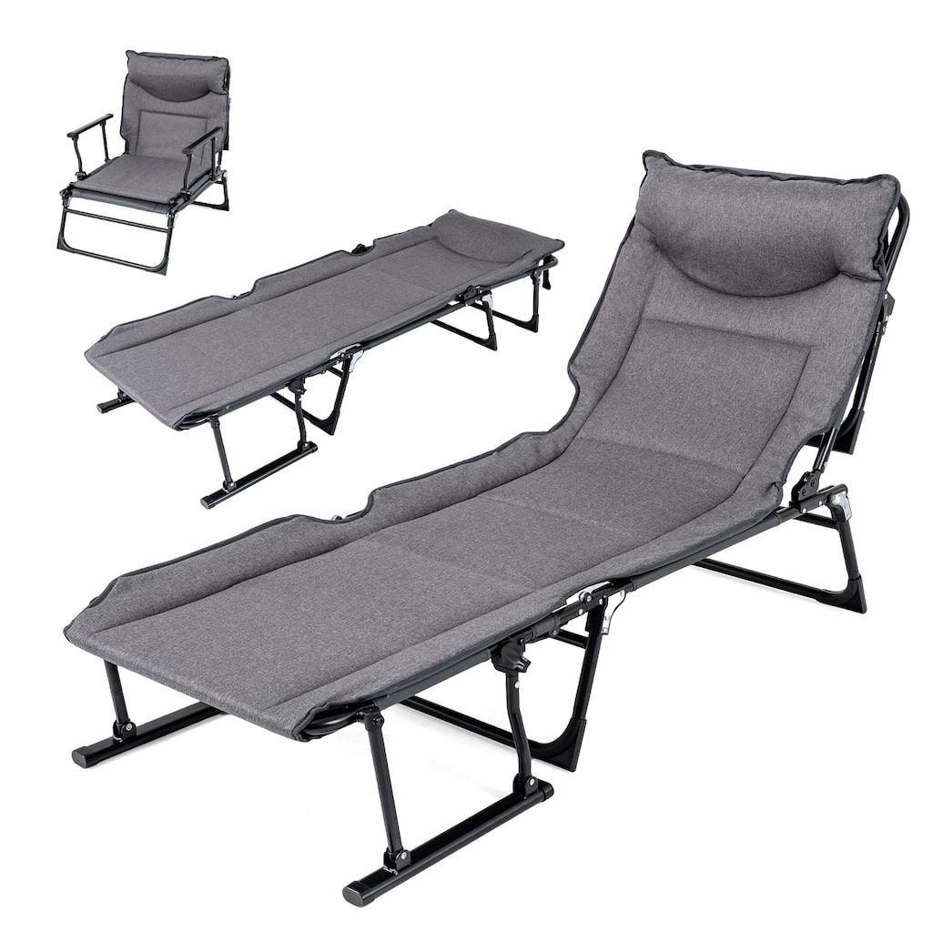 Gymax 3-in-1 Folding Camping Cot w/Mattress & 6 Backrest Positions
