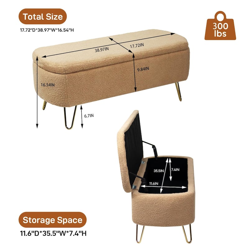 Ouyessir Modern Sherpa Storage Bench, Ottoman with Storage