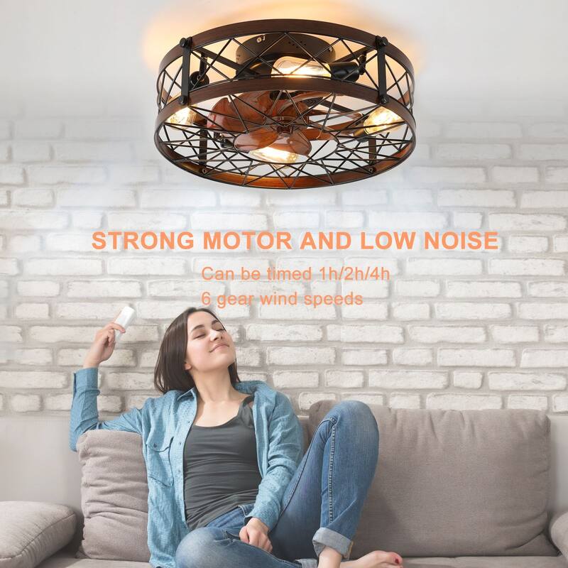 Oaks Aura 20in.Modern Caged Low Profile Ceiling Fan with Light, Dual App Control Farmhouse Flush Mount Ceiling Fan with Remote