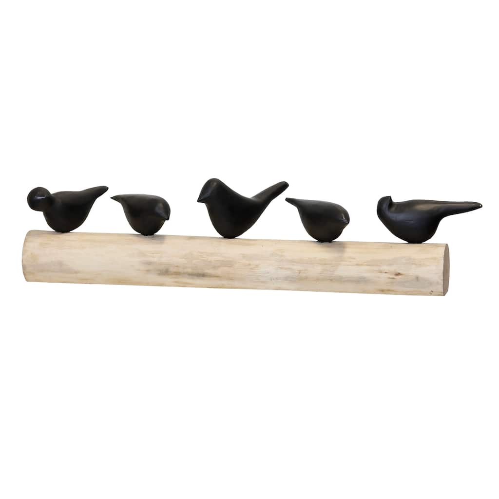 StyleCraft Wood Bird Sitting On Log - Black/Natural