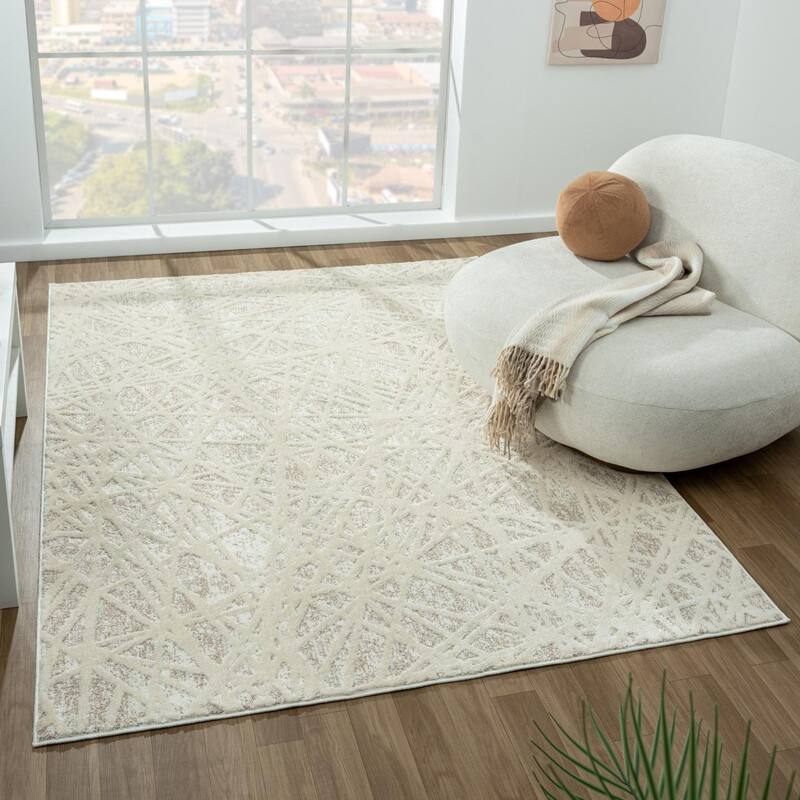 Luxe Weavers Geometric Abstract Lines Area Rug - 5x7 - Beige