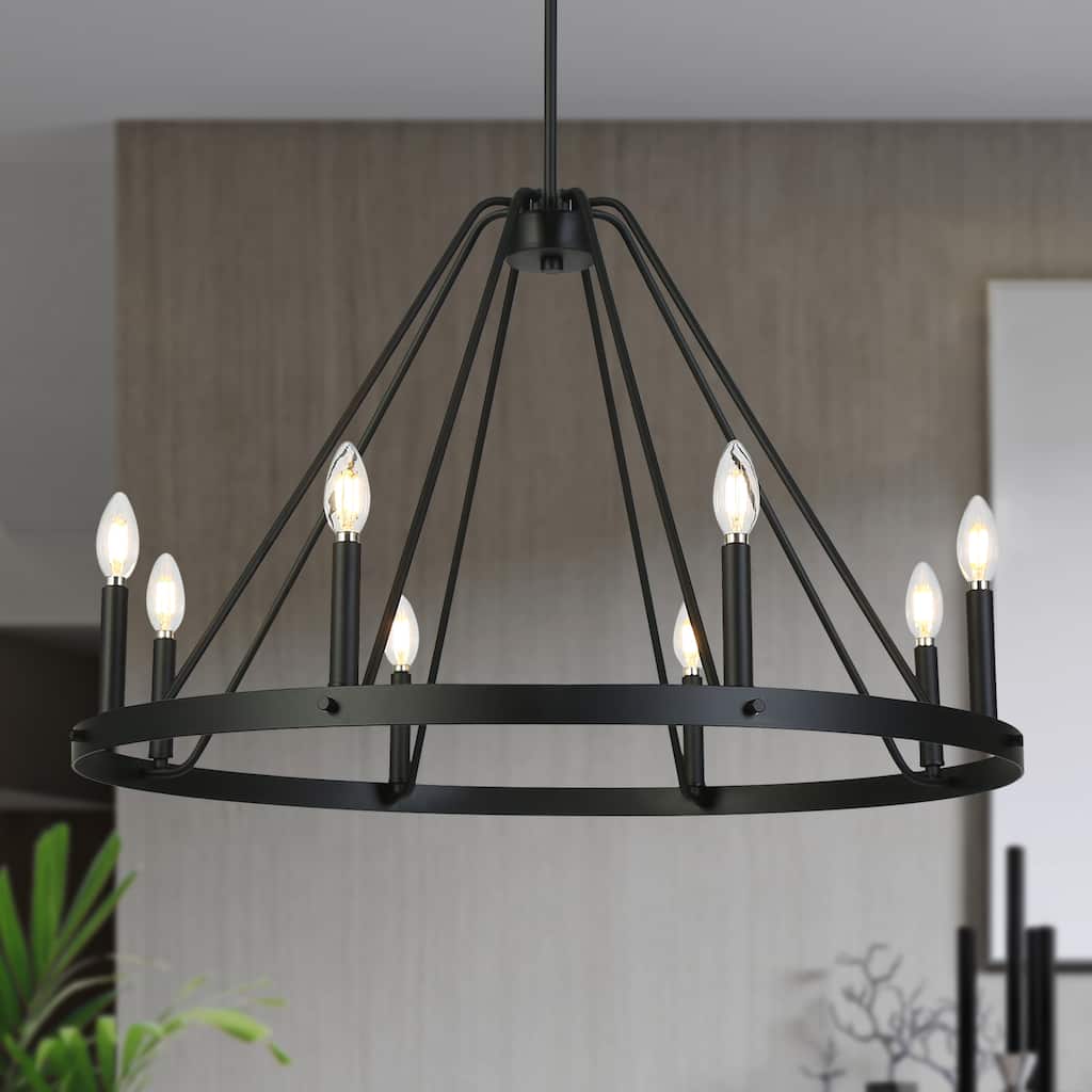 Modern Classic 8-Light Chandelier Matte Black Circular Light Fixture for Dining Room - 32.5 " × 20.5 "