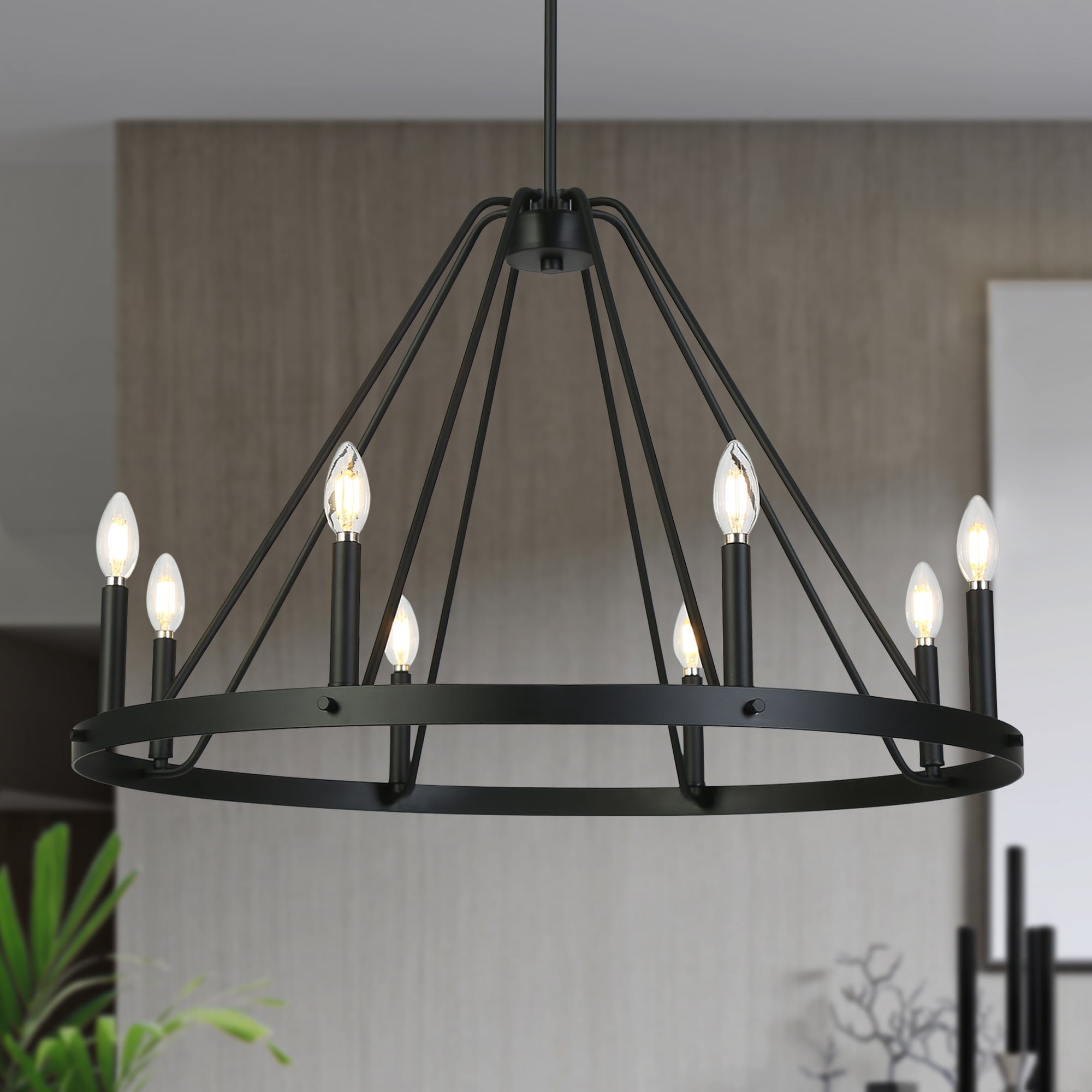 Modern Classic 8-Light Chandelier Matte Black Circular Light Fixture for Dining Room - 32.5 " × 20.5 "