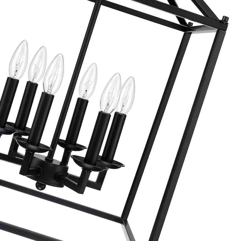 6-light pendant with black finish and steel cage shade