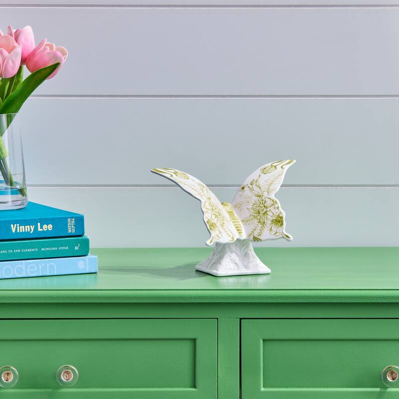 7" Dolomite Butterfly On Pedestal - Green