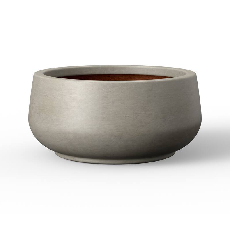 Round Curvy Concrete Planter Bowl Plant Pots - 17 x 8 - Stone Gray(Enhanced Interior)