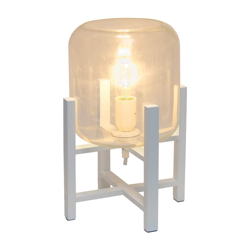 Glass Industrial Table Lamp with Wood Base and Cylinder Shade - 9 x 9 x 13.5 in. (L x W x H)