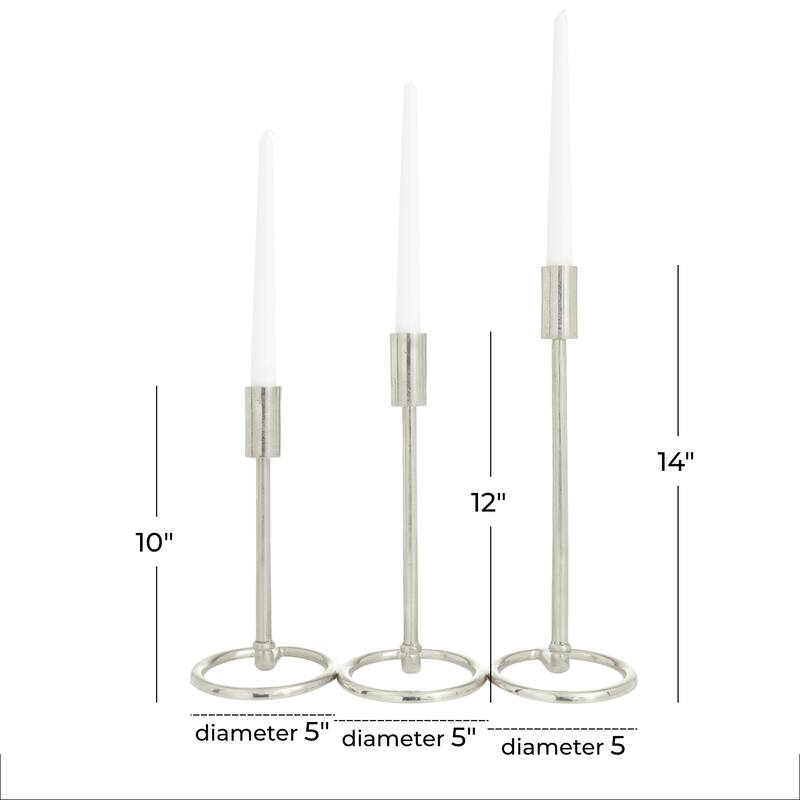 Silver or Gold Aluminum Metal Tapered Decorative Candle Holder with Ring Bases (Set of 3)