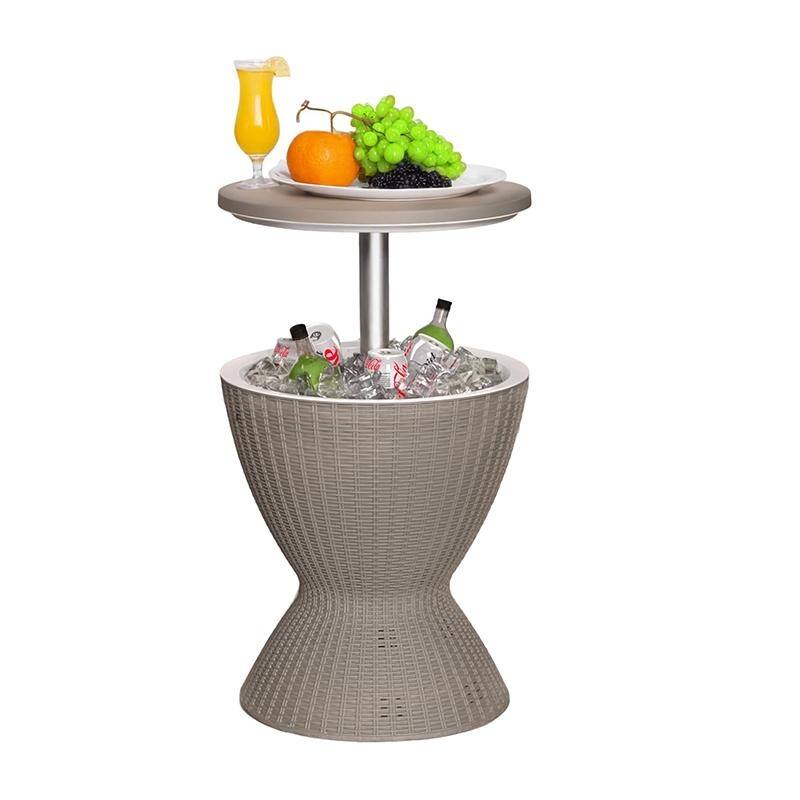 30L Slim Waist Ice Cooler with Convertible Cocktail Table Lid-Rattan-Look Stainless Steel, 8-Gallon Capacity - 30L/8GAL