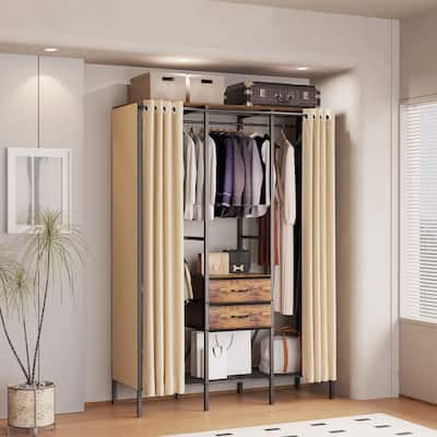 Freestanding Clothing Organizer Stand Wardrobe with Hanging Rails - 59"x20"x84"