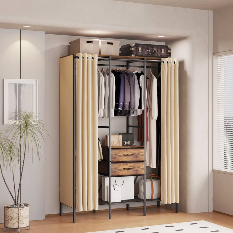 Large Heavy Duty Clothes Rack Organizer Stand Portable Wardrobe with Dust-proof Cover
