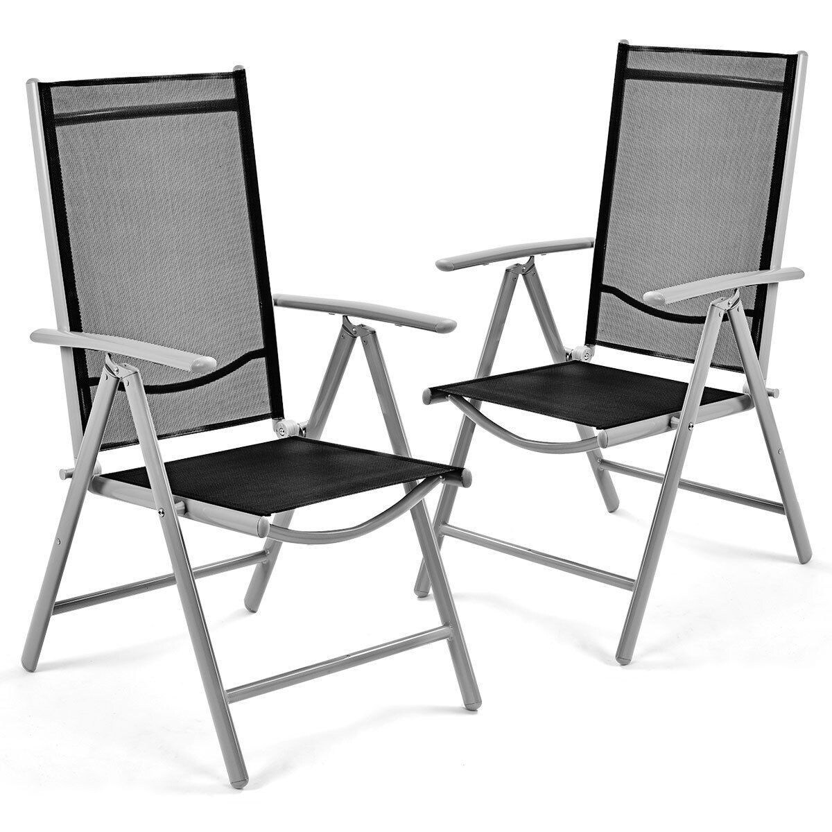 Set of 2 Folding Outdoor Patio Chairs with Black Mesh Seat and