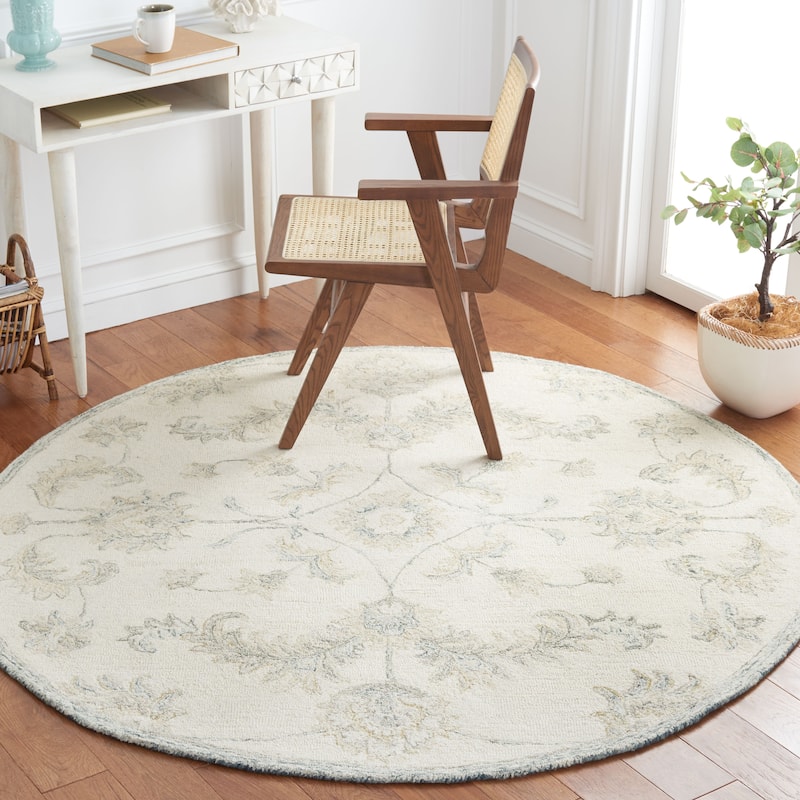Martha Stewart by SAFAVIEH Handmade Liubomila Wool Rug - 6' Round - Ivory/Sage