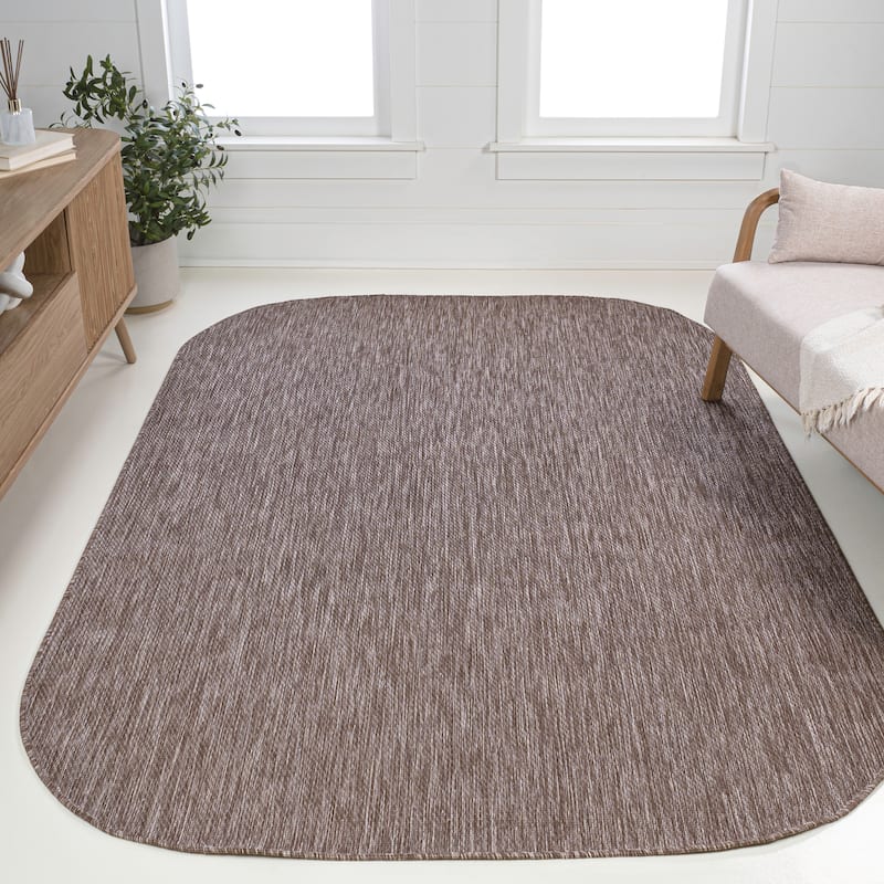 JONATHAN Y Miles Modern Minimalist Radius Corner Solid Indoor/Outdoor Shaped Area Rug - 9' x 12' - Light Brown