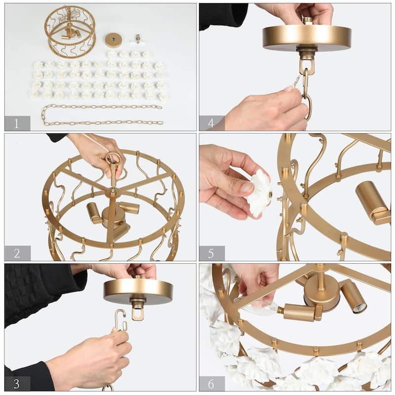 Veitchii Modern Farmhouse Drum Chandelier French Country 3-light Handmade Ceramic Flower - D16" x H 72"