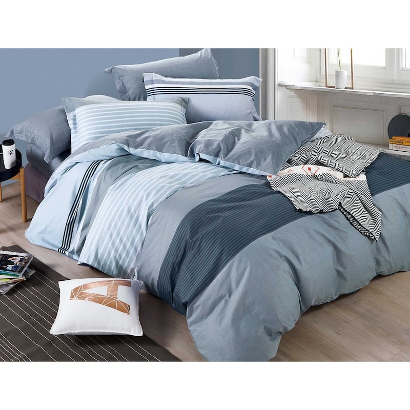 William Black/Gray Striped 100% Cotton Comforter Set