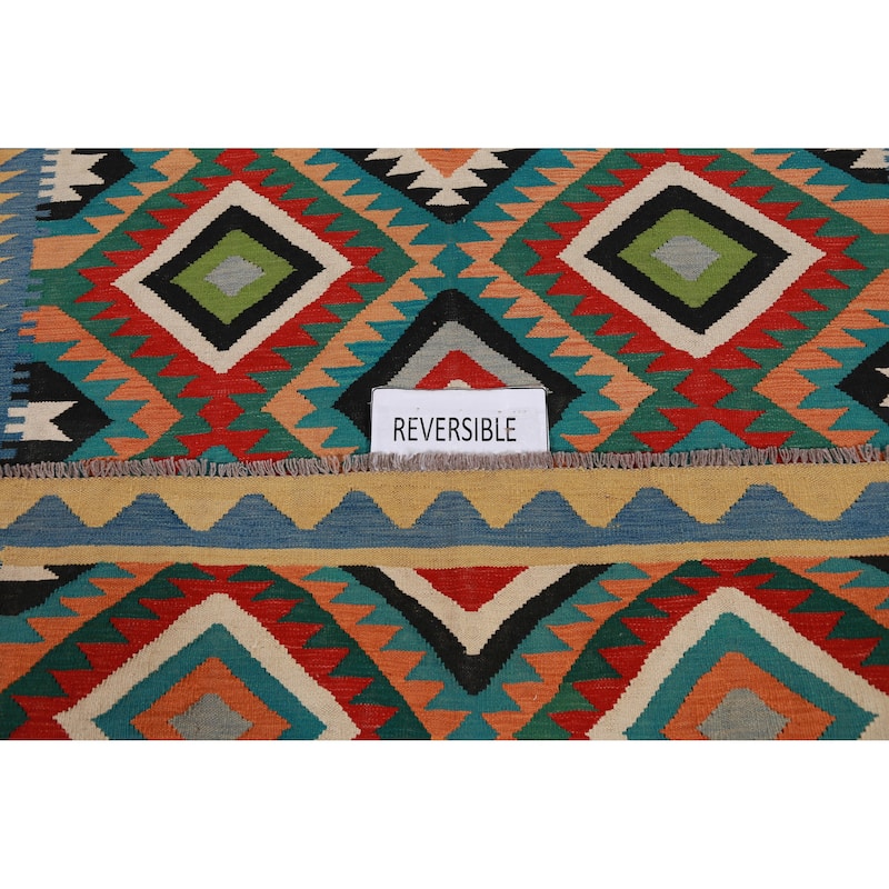 Hand Woven Oriental 100% Wool Carpet Southwestern Geometric Multi-Colored Kilim Area Rug - 8' 5'' X 5' 3''
