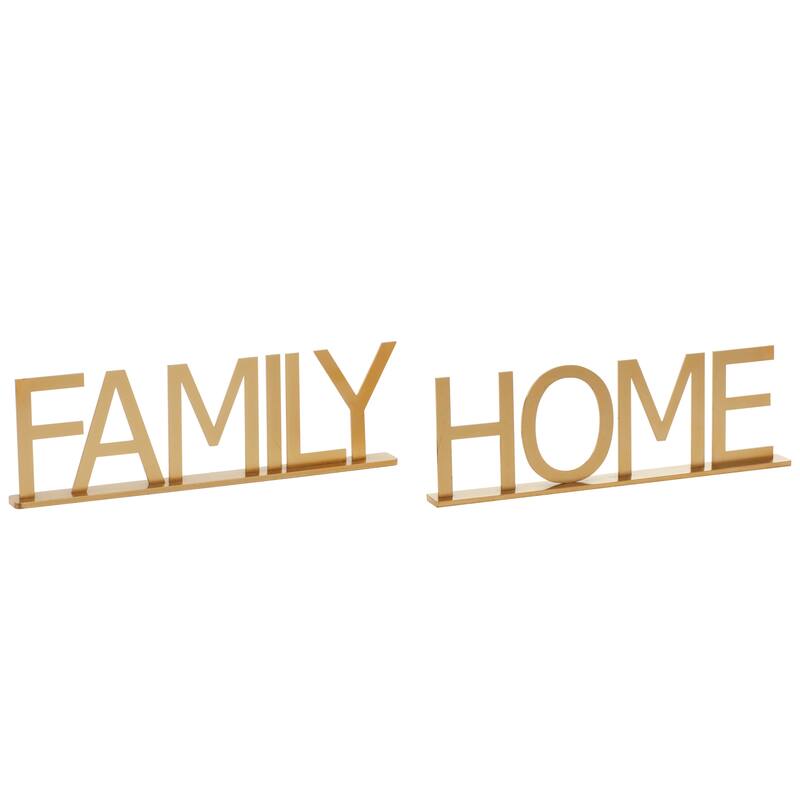 Gold Metal Family, Home Home Decorative Sign (Set of 2)