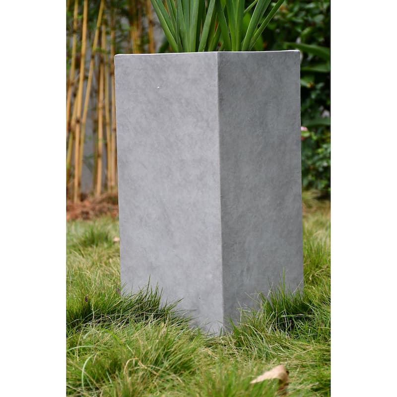 Kante Square Lightweight Concrete and Weather Resistant Fiberglass Indoor Outdoor Tall Planter with Drainage Hole