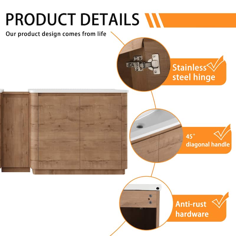 Bathroom Vanity With Sink In 36/40/48/52/60/64/84/92 Inch, Freestanding Bathroom Vanity With Doors and Adjustable Shelf