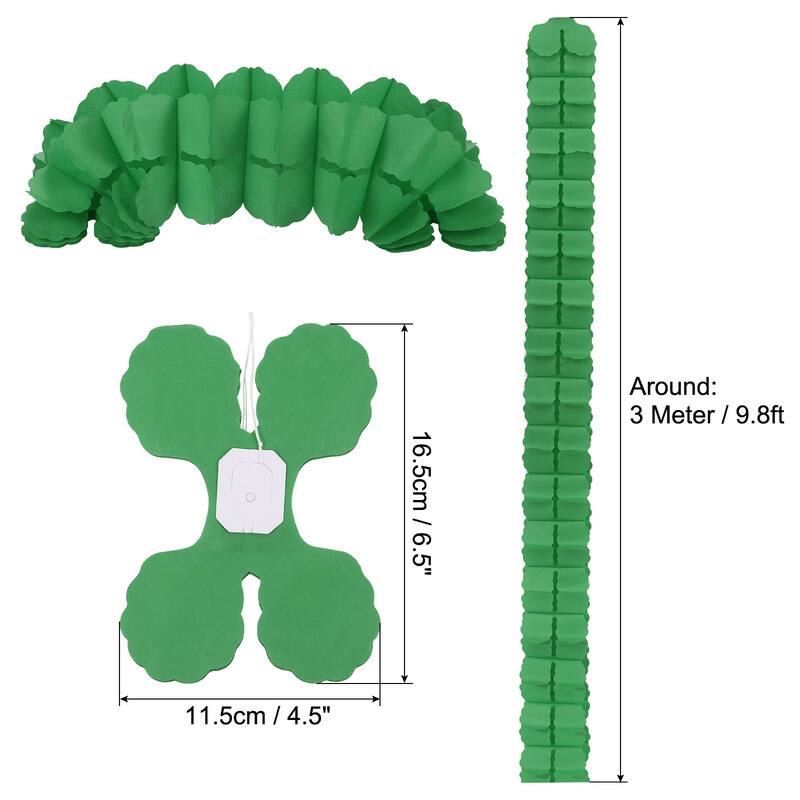 6Pcs 9.8ft Four-Leaf Paper Flower Garland Hanging Streamers - Dark Green
