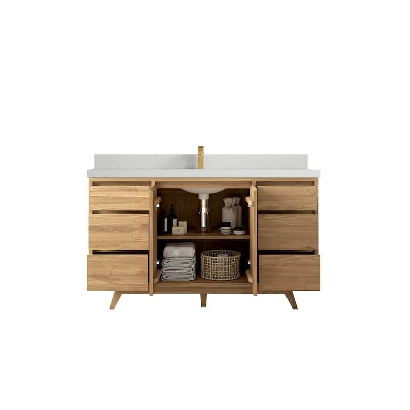 Willow Collections 60 in. W x 22 in. D Madison Teak Single Sink Bathroom Vanity with Countertop