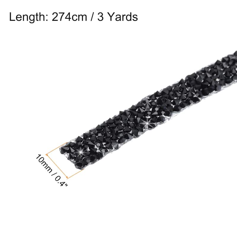 1 Pcs Resin Rhinestones Trim 3 Yards Self Adhesive Diamond Ribbons - Black - 0.4 inch
