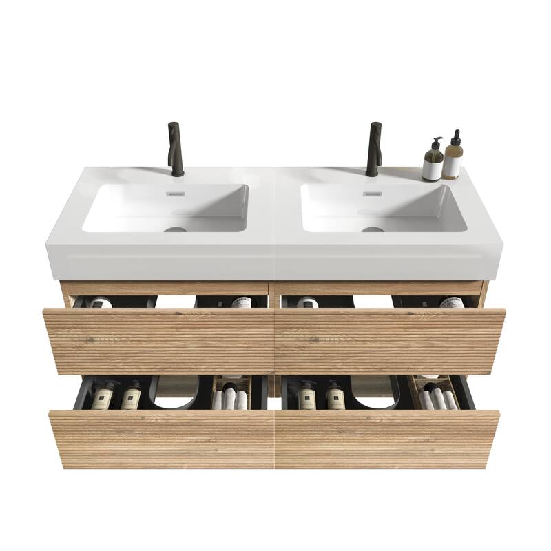 GDFStudio - Grace Wall-Mounted Bathroom Vanity with Engineered Quartz Sink & Soft Close Drawers, without Drainage and Faucet