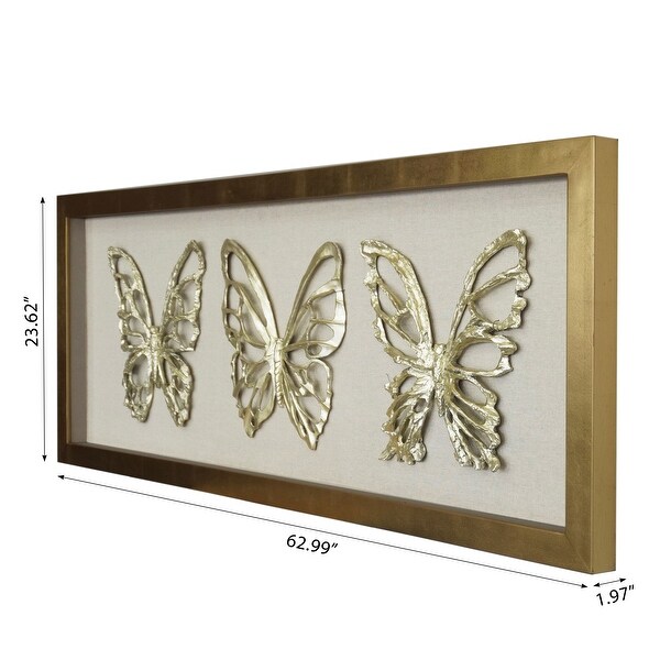 HUJI Wood Carving Butterfly Trio Shadow Box Wall Decor