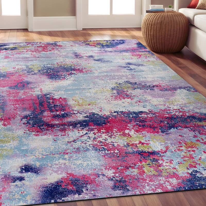 Beverly Rug Queen Abstract Non-Slip Rubber Back Washable Indoor Area Rug
