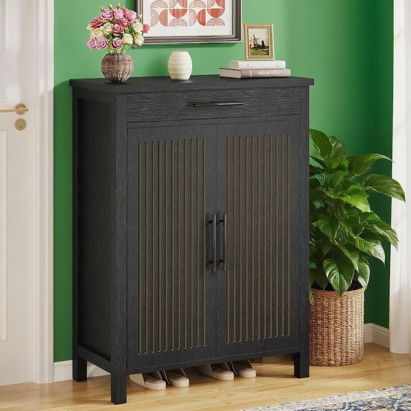 Modern Shoe Storage Cabinet with 5 Removable Shelves and Large Drawer for Entryway Use - 31.5”L x 14.17”W x 42.91”H