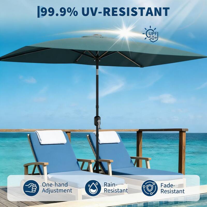 10'X6.5' Rectangular Outdoor Umbrella, with Crank & Push Button Tilt