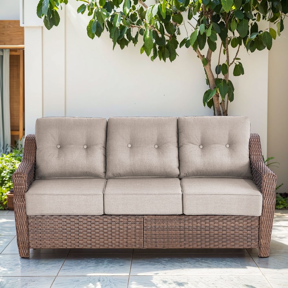 Gymojoy 75'' 3-Seat Paito Wicker Sofa with 6-Inch Ultra-Plush Cushions & Water-Resistant Olefin Fabric