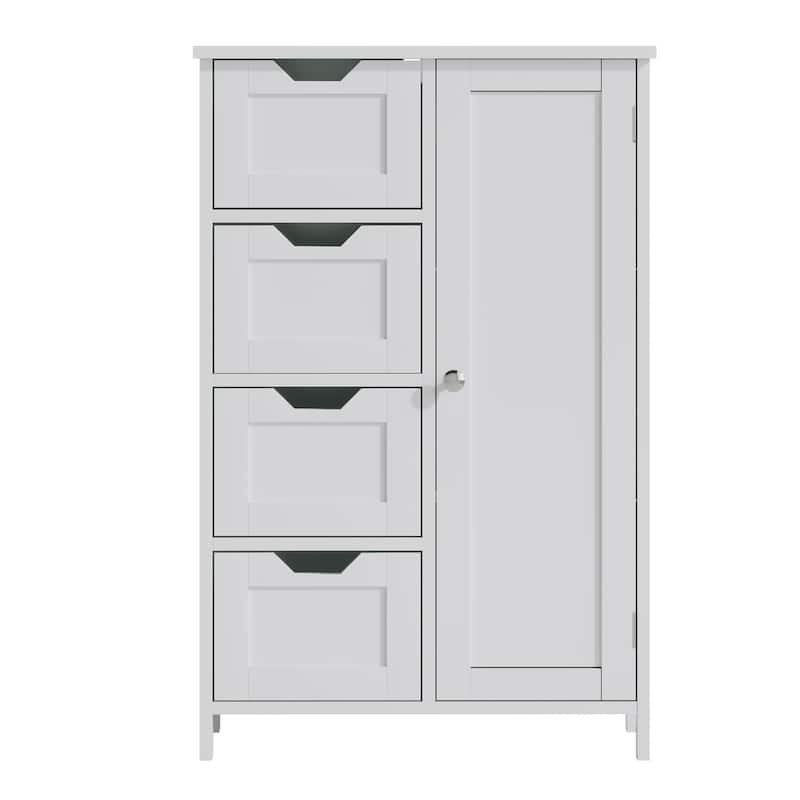 Bathroom Storage Cabinet with 4 Drawers and 1 Door, Freestanding Wooden Floor Organizer, Storage Cabinet for Small Spaces