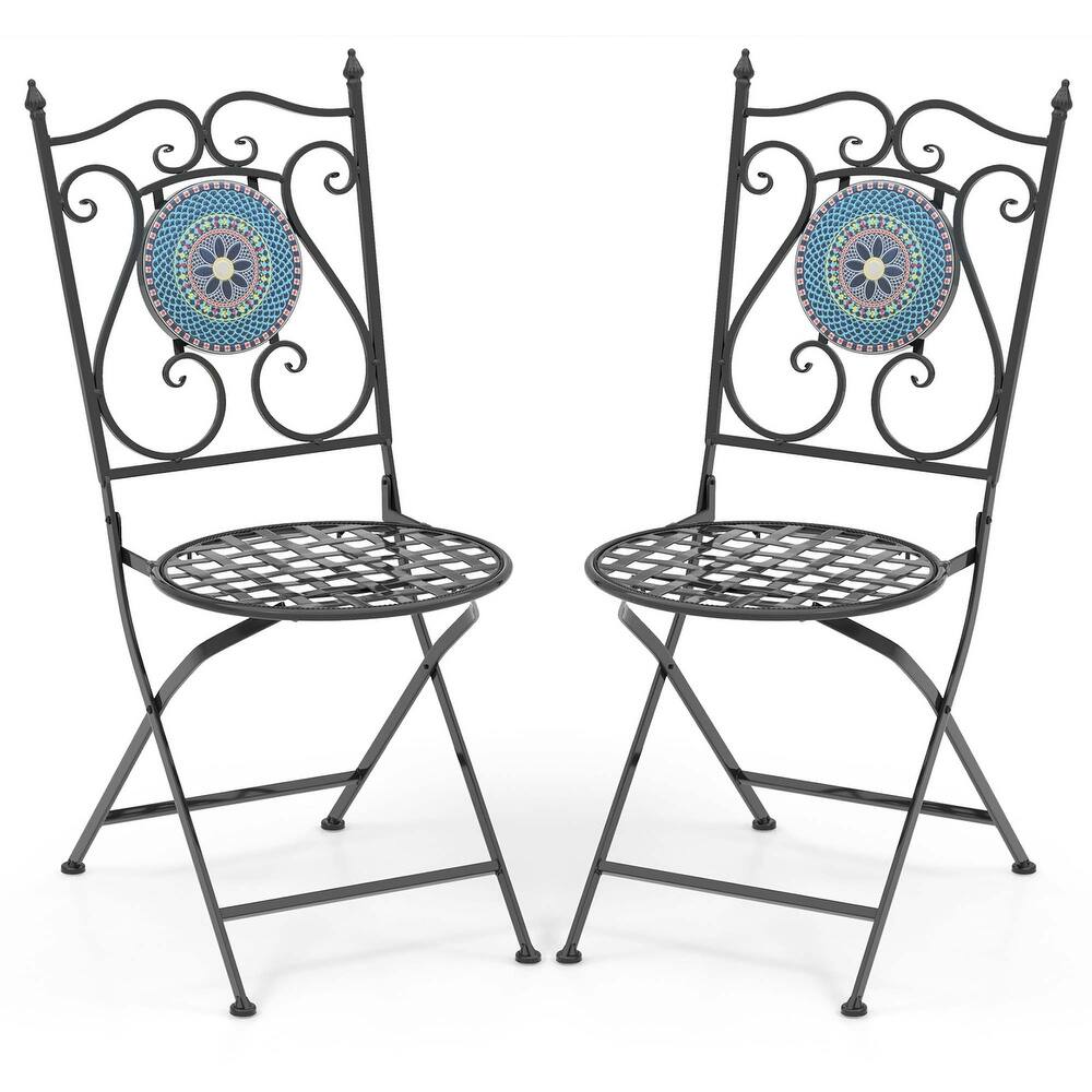 Costway Set of 2/4 Mosaic Chairs for Patio with Decorative Backrest